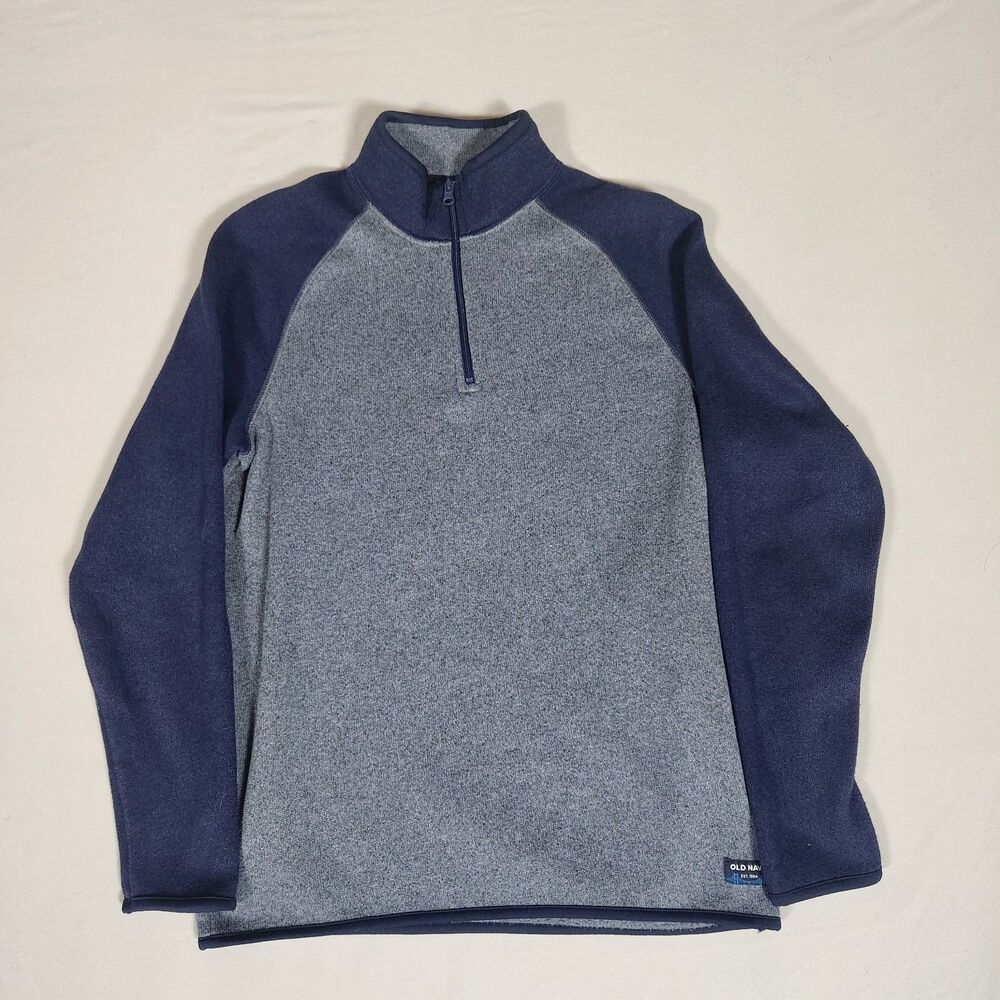 Old Navy Mens Medium Gray Navy 1/4 Zip Fleece Pullover Sweater M